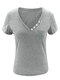 V-neck Button Short Sleeves Casual T-shirt For Women - #03