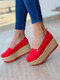 Plus Size Women Casual Canvas Slip On Wedges Platform Espadrilles Shoes - Red