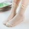 Women Cotton Ultra-Thin Solid Pure Color Ice Silk Mesh Breathable Lace Pine Ankle Socks - Nude