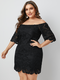 Lace Off Shoulder Half Sleeve Plus Size Dress for Women - Black