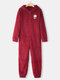Plus Size Women Plush Christmas Patched Zip Front Hooded Onesies Pajamas - Wine Red1