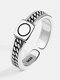 Trendy Simple Carved Chain Pattern Seal-shaped Adjustable Opening Copper Ring - Silver