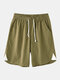Men 100% Cotton Solid Color Casual Shorts - Army Green