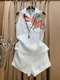 Conjuntos casuales de algodón sin mangas con solapa y estampado abstracto para mujer - Blanco