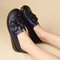 Women Casual Folkways Soft Cow Leather Flowers Flat Shoes - Blue