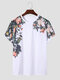 Mens Floral Print Crew Neck Holiday Short Sleeve T-Shirts - White