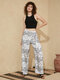 Tiger Dot Print Knotted Elastic Waist Pants For Women - White