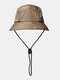 Unisex Retro Solid Hip-hop Sunshade Adjustable Drawstring Bucket Hat - Khaki