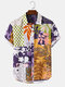 Mens Floral & Color block Polka Dot Print Short Sleeve Holiday Shirt With Pocket - Yellow