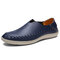 Men Hand Stitching Soft Slip On Leather Driving Shoes - Blue