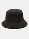 Unisex Lambswool Letter Embroidered Thickened Warmth All-match Bucket Hat - Black