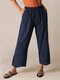 Casual Solid Color Elastic Waist Plus Size Pants With Pockets - Navy