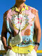 Chemises à imprimé floral hawaïen sans manches pour hommes - Jaune