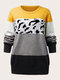 Plus Size Cow Print O-neck Patchwork Casual Sweater - Yellow