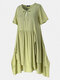 Summer Pleated Layers Short Sleeve Plus Size Schiffy Dress - Green