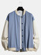 Mens Japanese Style Tiger Print Baseball Collar 100% Cotton Street Jackets - Blue