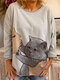 Cartoon Cat Print O-neck Long Sleeve Casual Blouse For Women - Gray
