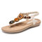 Women Casual Beach Beading Clip Toe Elastic Band Soft Sandals - Apricot