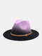 Unisex Woolen Cloth Gradient Color Pin Buckle Strap Decoration Wide Brim Fashion Fedora Hat - Purple+Black