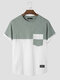 Mens Two Tone Stitching Crew Neck Cotton Short Sleeve T-Shirts - Green