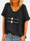 Star Printed V-neck Short Sleeve T-shirt For Women - Black