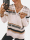 Striped Long Sleeve Drawstring Casual Hooded Sweater For Women - White