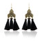 Bohemian Geometric Water Drop Earrings Carved Tassel Pendant Long Earrings Chic Jewelry - Black