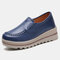 Stitching Platform Round Toe Slip On Womens Shoes - Blue