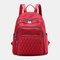 Women Nylon Diamond Pattern Casual Quilted Backpack Travel Bag - Wine Red