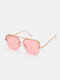 Unisex Metal Big Square Half Frame Multicolor Lens Anti-UV Fashion Sunglasses - Gold Frame Light Pink Lens