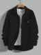 Mens Solid Texture Chest Pocket Lapel Long Sleeve Shirts Winter - Black