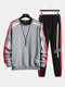 Mens Side Stripe Patchwork Applique Crew Neck Casual Two Pieces Outfits - Gray