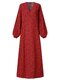 Floral Print Puff Sleeve Patchwork Long Sleeve Casual Dress for Women - Red