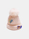 Unisex Knitted Solid Color Cartoon Cloth Label Resin Plush Doll Decoration Fashion Warmth Brimless Beanie Hat - #06