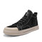 Men High Top Canvas Stitching Non Slip Pattern Stylish Casual Sneakers - Black