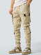 Mens Pure Color Multi Pocket Zip Cuff Cargo Pants - Khaki