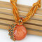 Bohemian Pendant Necklace Handmade Beaded Tessal Vein Gemstone Charm Ethnic Jewelry for Women - Orange