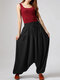 Solid Color Plain Drawstring Bell-bottom Loose Long Casual Pants for Women - Black