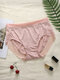 Plus Size Women Lace Mesh Comfy Soft High Waisted Panties - Pink
