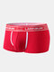 Men Cotton U Convex Pure Colors Letter Comfy Boxers Briefs - Red