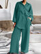 Solid Pocket Button Wide Leg Two Pieces Suit - Dark Green