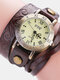 Vintage Cowhide Nicked Women Watch Roman Numeral Leather Circle Wrist Watch - Dark Coffee