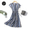 striped short-sleeved cotton silk waist bohemian dress - 31
