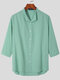 メンズスタンドカラー七分袖シャツ - 緑