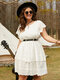 Plus Size Hollow Design Tiered Design Short Sleeves Dress - White