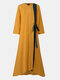 Women Contrast Color Patchwork Knotted V-neck Casual Vintage Dress - Yellow