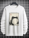 Mens Frog Graphic Crew Neck Loose Pullover Sweatshirts Winter - White