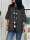 Lace Crochet Ruffle Half Sleeve Plus Size Blouse - Black