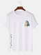 Mens Cartoon Shark Cat Japanese Print Short Sleeve T-Shirts - White