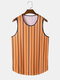 Mens Vertical Stripe Contrast Binding Breathable Sleeveless Sport Tanks - Orange